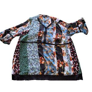 Ulla Popken Plus Size 20/22 Floral Patchwork Tunic Top Lace 20/22 Sheer Flowy